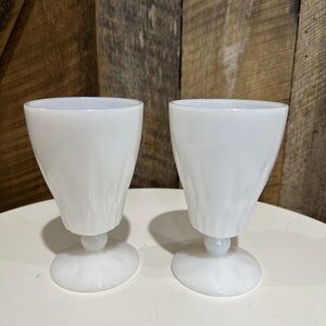 Vintage Hazel Atlas Starlite Goblet Milk Glass 5 1/2" Tall Set of 2